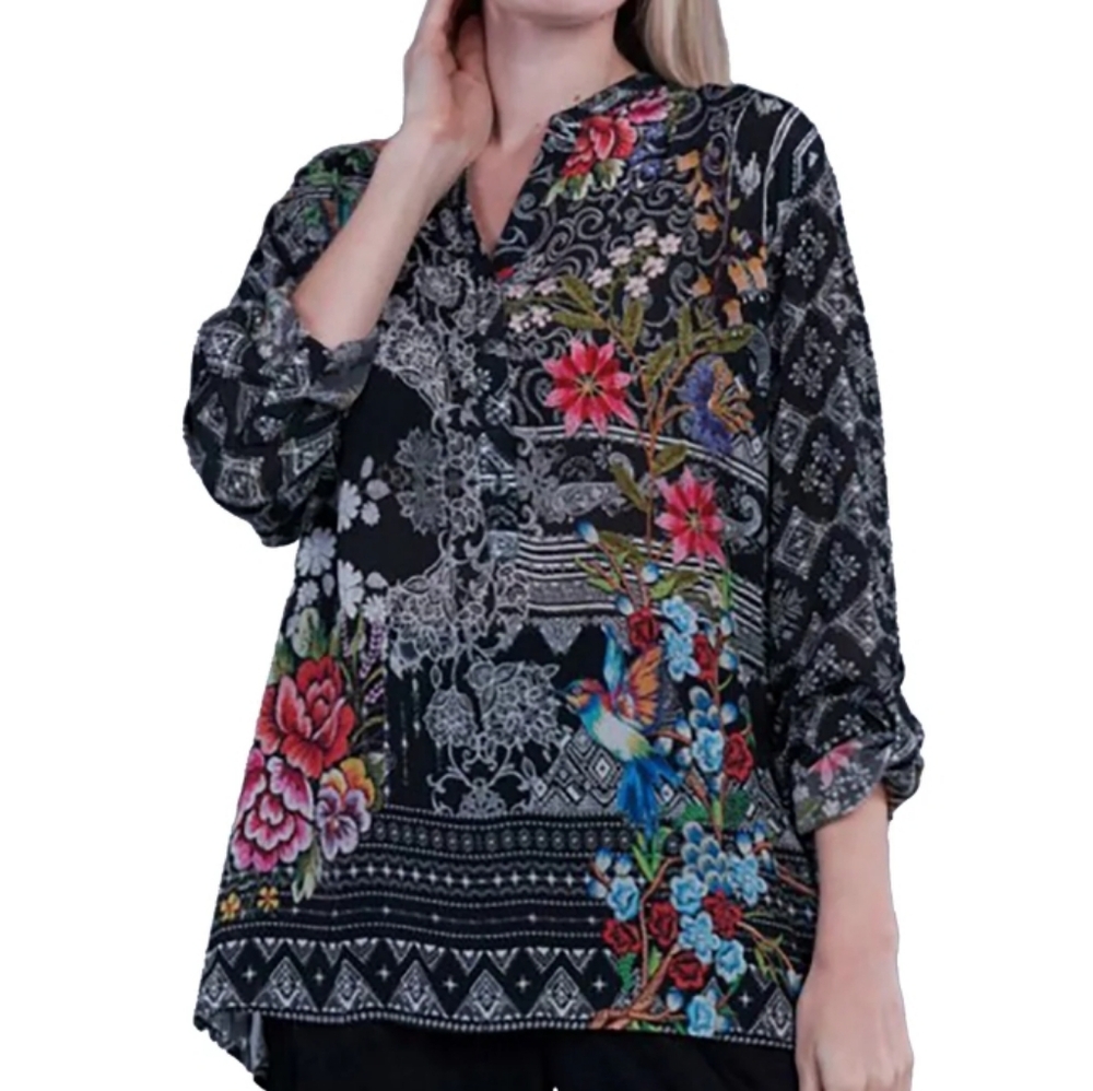 Women's Shana Apparel Silk Viscose Button Tunic Black sz Large or 12